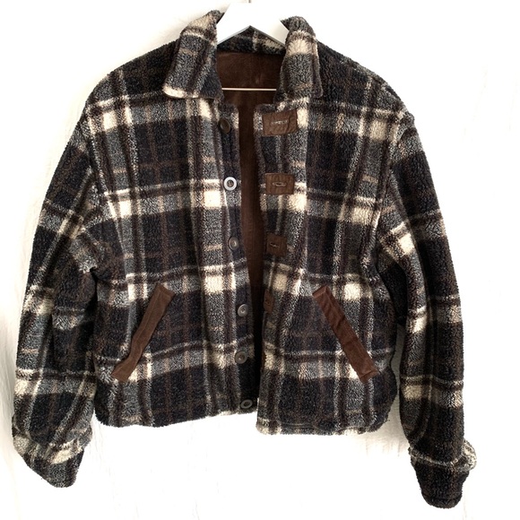 Vintage Jackets & Blazers - Vintage Reversible Brown Plaid Leather Coat
